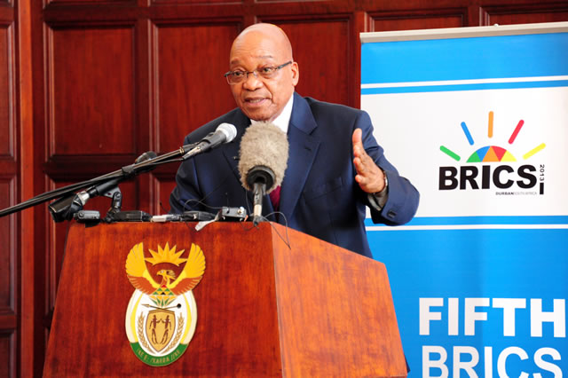 President Jacob Zuma briefing the media on the hosting of Brics Summit and the events that occurred in the Central African Republic. Sefako Makgatho Guest House, Pretoria, 25 March 2013. Source: GCIS