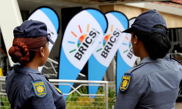 Police officials deployed at the Brazil, Russia, India, China and South Africa (Brics) Summit at Albert Luthuli International Convention Centre in the Ethekwini Metro, Durban. Source: GCIS