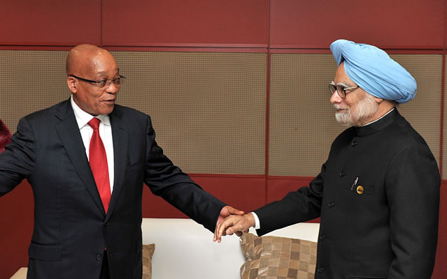 President Zuma and Indian Prime Minister Manmohan Singh at the official opening of the 5th BRICS summit held at Inkosi Luthuli International Conference Centre in Durban. Source: GCIS