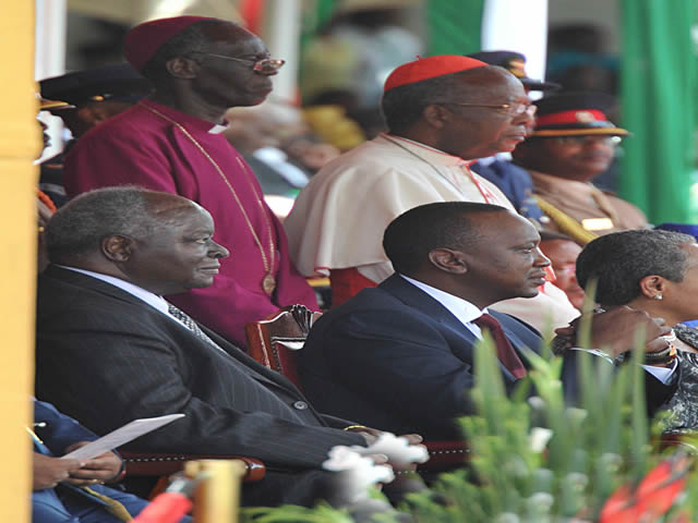 President Mwai Kibaki with President elect Uhuru Kenyatta were joined by several African heads of state who attended the inauguration ceremony held at the Kasarani sports complex in Nairobi. Source: GCIS