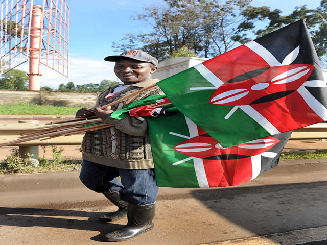 Flags on sale during the inauguration ceremony held at the Kasarani sports complex in Nairobi. Source: GCIS