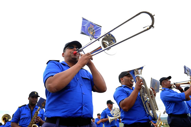 Members of the South African National Defence Force brass band preparing for the funeral of former President Nelson Mandela in Qunu. Source: GCIS