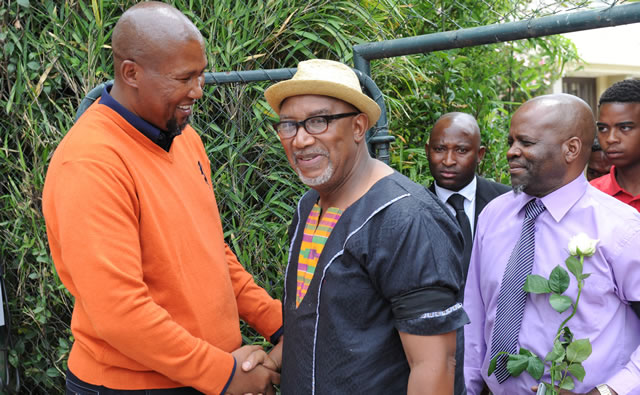 Mandla Mandela with musician Sipho Hotstix Mabuse and actor Patric Shai at the Mandela house in Houghton. Source: GCIS