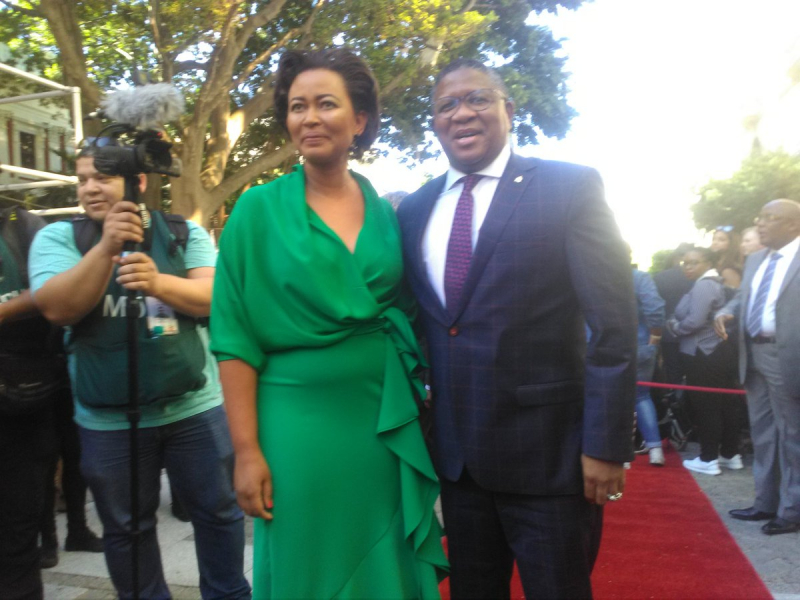 Police Minister Fikile Mbalula and his wife Nokuzola arrive for SONA 2018 in Parliament.