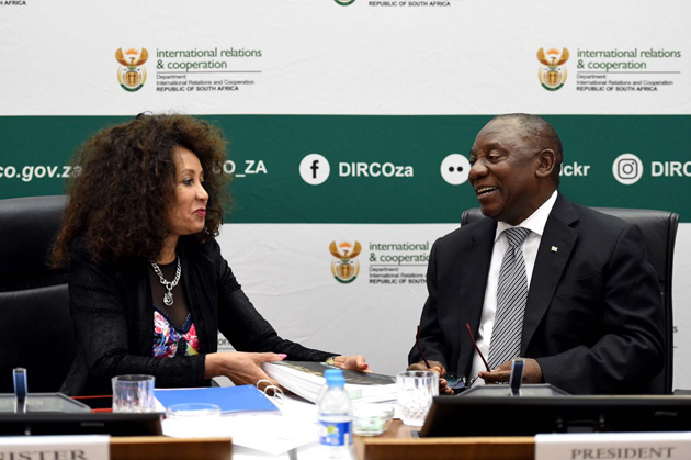 DIRCO Minister Lindiwe Sisulu and President Ramaphosa meet at DIRCO offices.