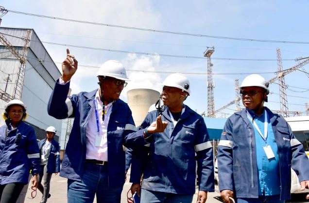 Minister in the Presidency for Electricity, Kgosientso Ramokgopa (centre) Kriel power station in Mpumalanga.