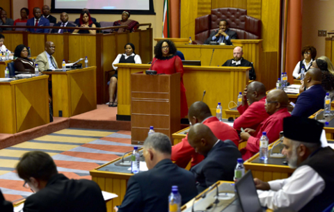 Communications Minister Nomvula Mokonyane and Deputy Minister Pinkie Kekana delivering the DOC\GCIS Budget vote in Parliament, Cape Town.