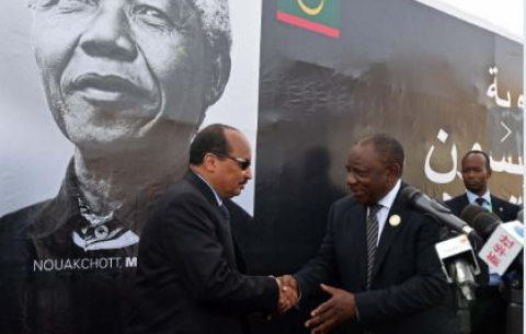 Presidents Ramaphosa, Paul Kagame and Abdel Aziz at the inauguration of Nelson Mandela Avenue in Nouakchott, Mauritania.