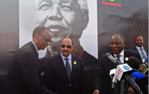 Presidents Ramaphosa, Paul Kagame and Abdel Aziz at the inauguration of Nelson Mandela Avenue in Nouakchott, Mauritania.