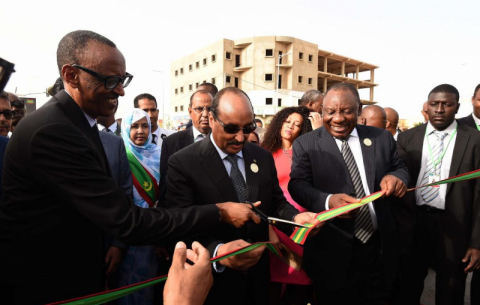 Presidents Ramaphosa, Paul Kagame and Abdel Aziz at the inauguration of Nelson Mandela Avenue in Nouakchott, Mauritania.