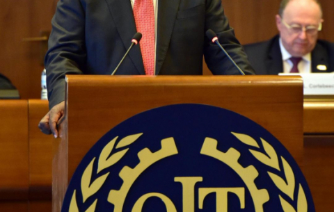 President @CyrilRamaphosa addressing the official launch of the Global Commission on the Future of Work report at the ILO headquarters in Geneva, Switzerland.