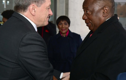 President Cyril Ramaphosa and the DG of the ILO Guy Ryder launch the Global Commission on the Future of Work report at the headquarters of the ILO in Geneva, Switzerland.