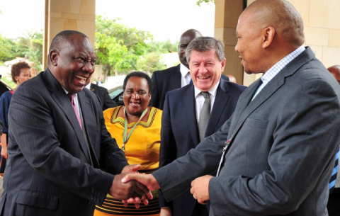 President Ramaphosa, Labour Minister Mildred Oliphant, Labour Deputy Minister Phathekile Holomisa and ILO DG Guy Ryder at the national launch of the Global Commission on the Future of Work Report in KZN.