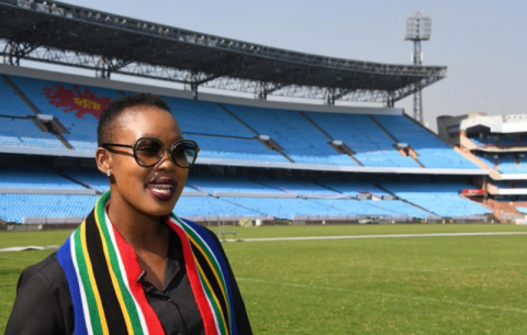 Communications Minister Stella Ndabeni-Abrahams inspects Loftus Versfeld Stadium ahead of the 25 May inauguration.