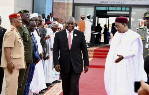 President Cyril Ramaphosa  meeting with the President of The Republic of Niger Mahamadou Issoufou on conclusion of the 12th Extraordinary Summit of African Union in Niger.