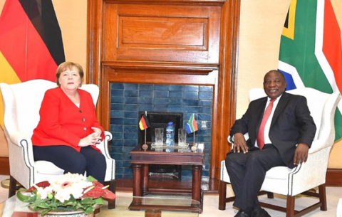 German Chancellor Angela Merkel and President Cyril Ramaphosa meet at the Union Buildings in Tshwane.