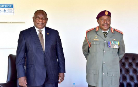 President Cyril Ramaphosa and the new South African National Defence Force (SANDF) Chief, General Rudzani Maphwanya at Pretoria Military Sports Club in Thaba Tshwane.