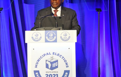 President Cyril Ramaphosa addresses the ceremony in Pretoria at which the Independent Electoral Commission (IEC) announced the final results of the 2021 Municipal Elections.