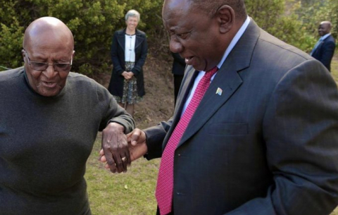 President Cyril Ramaphosa visiting Archbishop Emeritus Desmond Tutu.