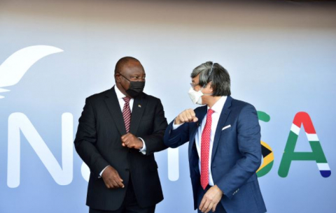 President Cyril Ramaphosa officiates opening of NantSA vaccine production campus, Cape Town.