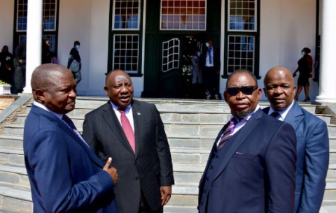 Deputy President David Mabuza, President Cyril Ramaphosa, Finance Minister Enoch Godongwana and Minister in the Presidency Mondli Gungubele ahead of the tabling of the 2022 Budget Speech.