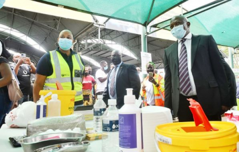 Deputy President David Mabuza leads a vaccination community mobilisation campaign at the Mbombela Taxi Rank, Mpumalanga.