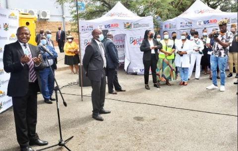 Deputy President David Mabuza leads a vaccination community mobilisation campaign at the Mbombela Taxi Rank, Mpumalanga.