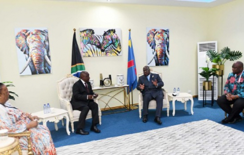 DIRCO Minister Dr Naledi Pandor, President Ramaphosa and DRC President Tshisekedi at the 10th High-Level Meeting of the Peace, Security and Cooperation Framework for the DRC.