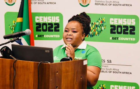 Deputy Minister Thembi Siweya addresses the 2022 Census media launch. 