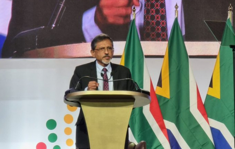 The Minister of Trade, Industry and Competition, Ebrahim Patel, addresses the 4th SA Investment Conference.