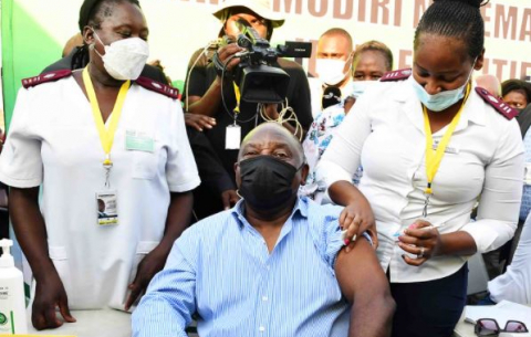 President Ramaphosa gets a booster shot during the Presidential Imbizo in the North West.